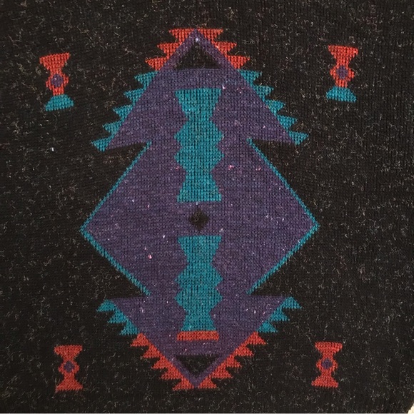 Vintage 80s Crewneck Sweater Womens XL Black Acrylic High Collar Fuzzy USA Made - Picture 2 of 7